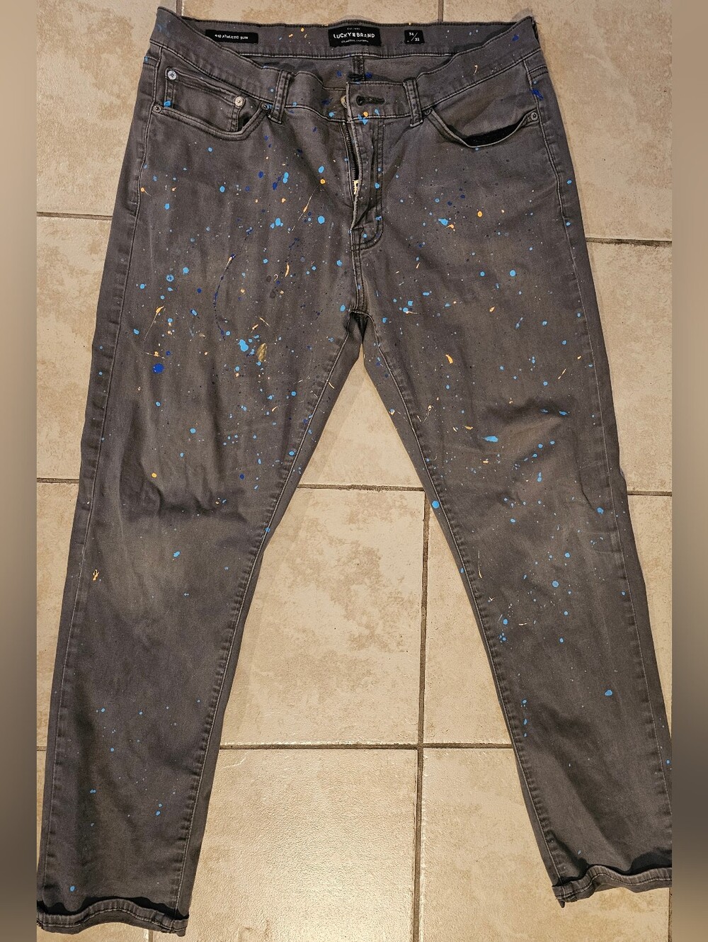 Men’s Lucky Brand Gray Paint-Splatter Jeans Size 34x32